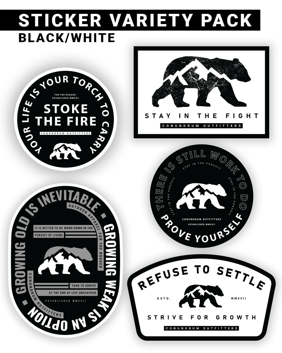 Sticker Variety Pack - White/Black