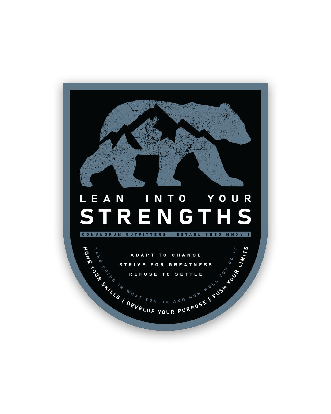Bear Strength Sticker in dusky blue and black