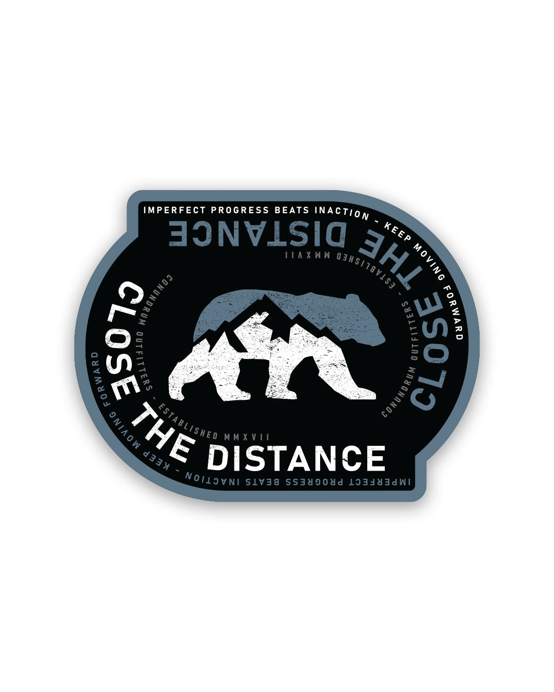 Close the distance sticker in black and dusky blue