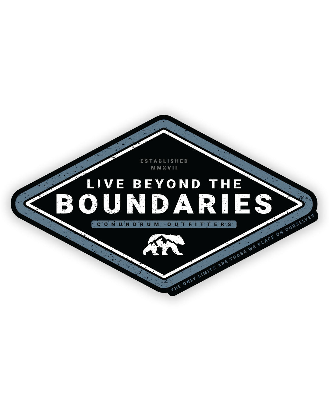 LIve Beyond sticker in black and dusky blue