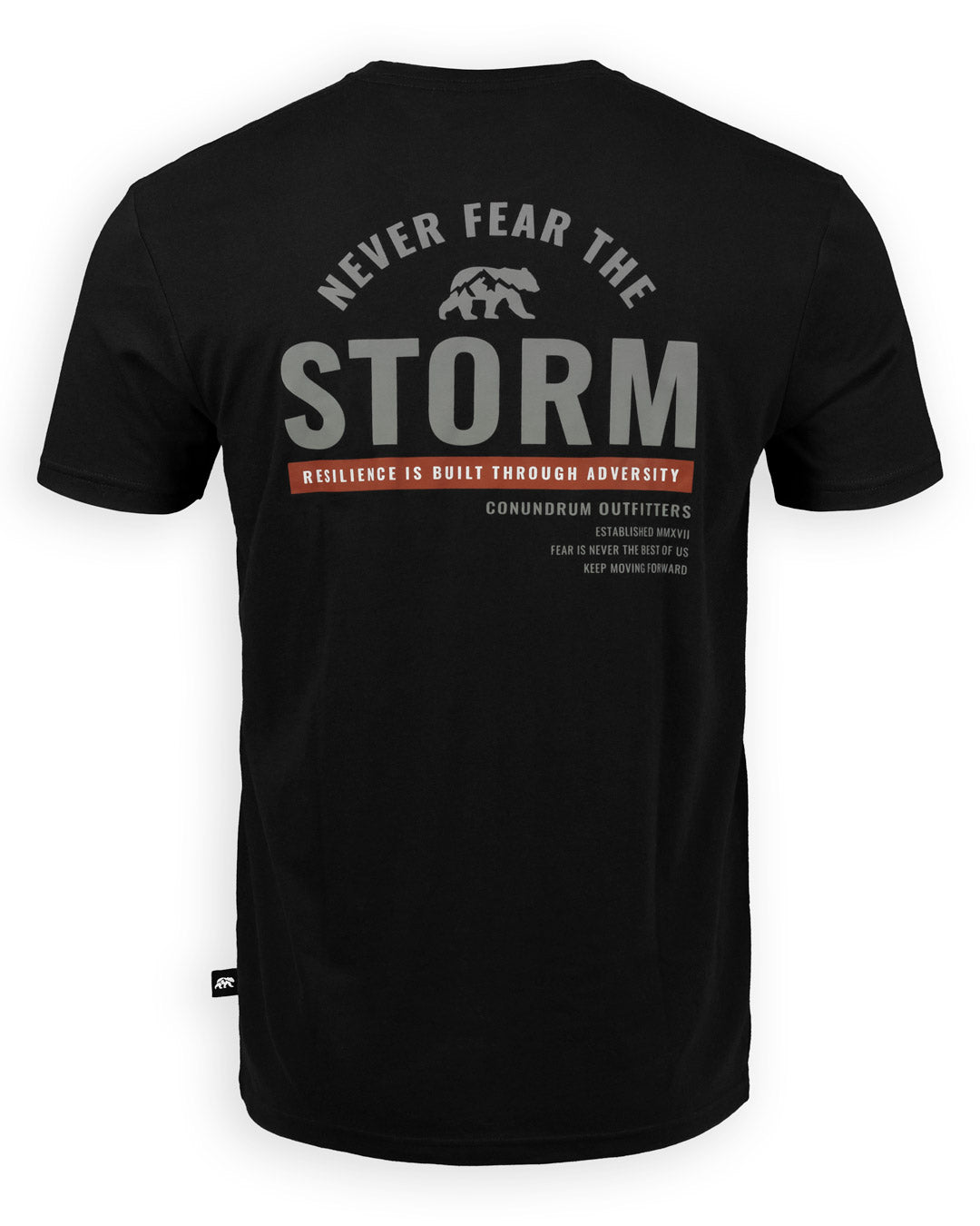 Storm Premium Short Sleeve - Black Outdoor Short Sleeve with a grey and red print