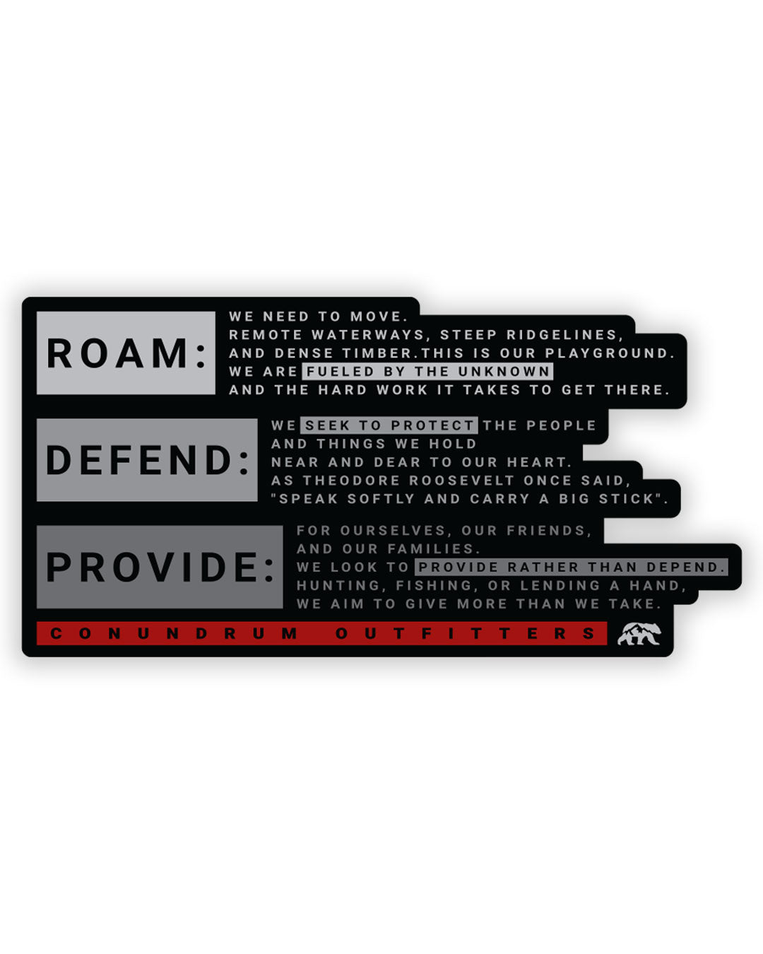 Defend sticker in black and grey