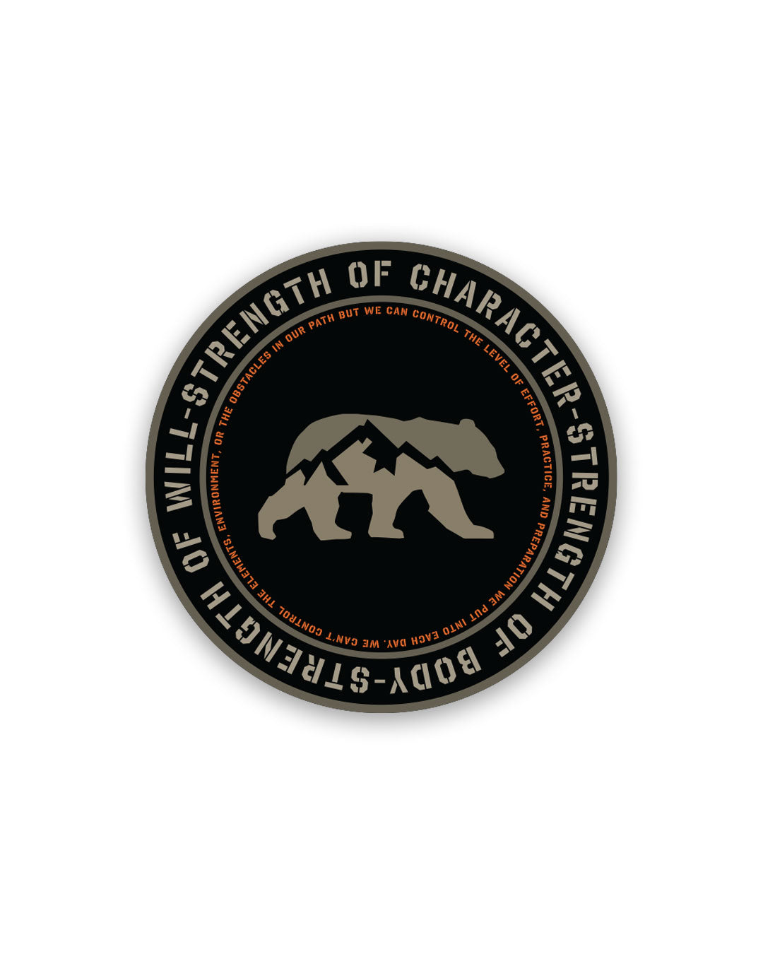 Strength Trio sticker in black and desert tan